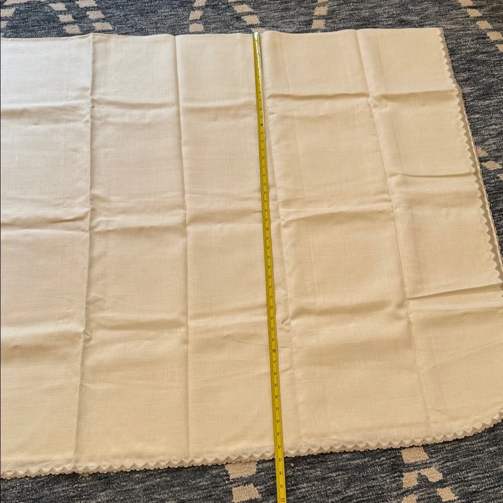 Vintage Linen Tablecloth & 8 Napkins Set Scalloped Crochet Trim Ivory